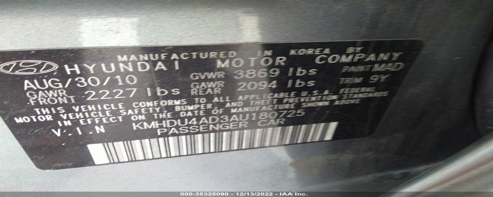 KMHDU4AD3AU180725 2010 HYUNDAI ELANTRA photo no. 9
