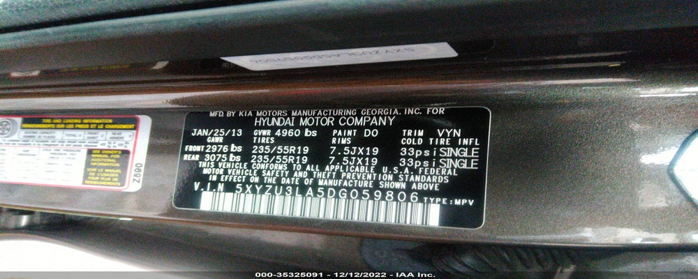 5XYZU3LA5DG059806 2013 HYUNDAI SANTA FE photo no. 9