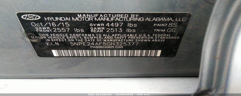 5NPE24AF5GH325377 2016 HYUNDAI SONATA photo no. 9