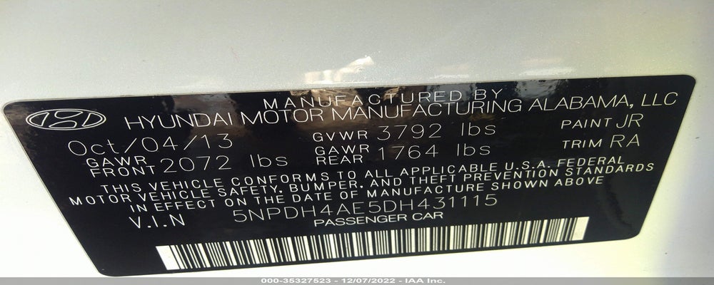 5NPDH4AE5DH431115 2013 HYUNDAI ELANTRA photo no. 9