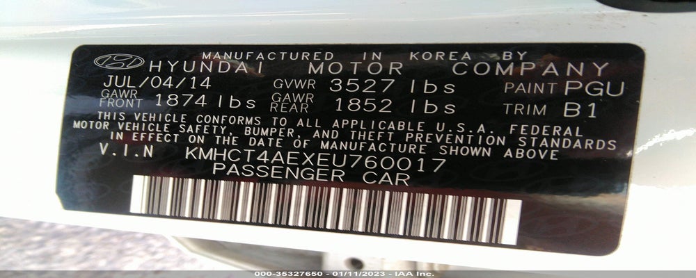 KMHCT4AEXEU760017 2014 HYUNDAI ACCENT photo no. 9