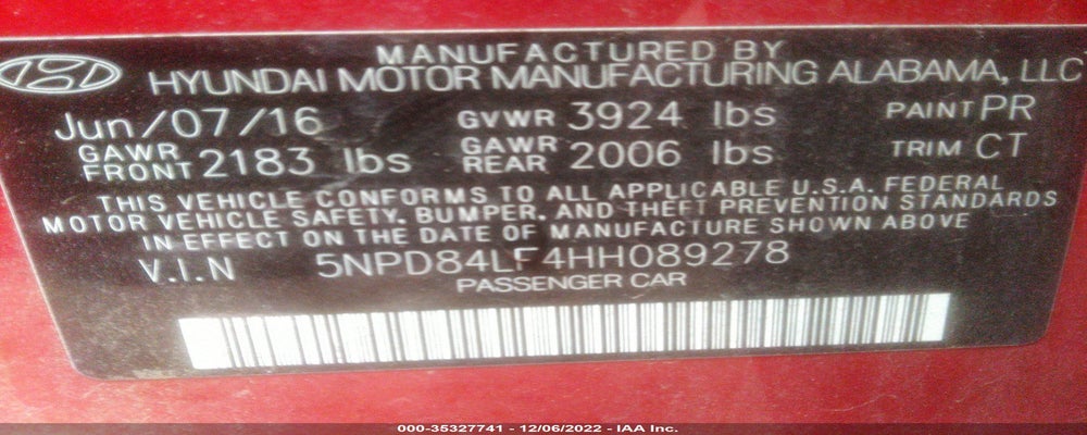 5NPD84LF4HH089278 2017 HYUNDAI ELANTRA photo no. 9