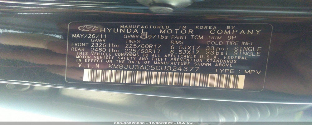 KM8JU3AC5CU324377 2012 HYUNDAI TUCSON photo no. 9