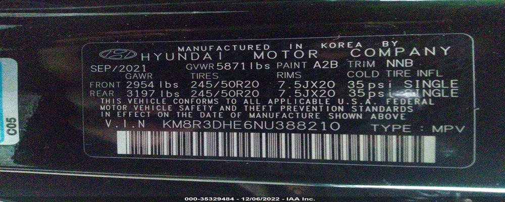 KM8R3DHE6NU388210 2022 HYUNDAI PALISADE photo no. 9