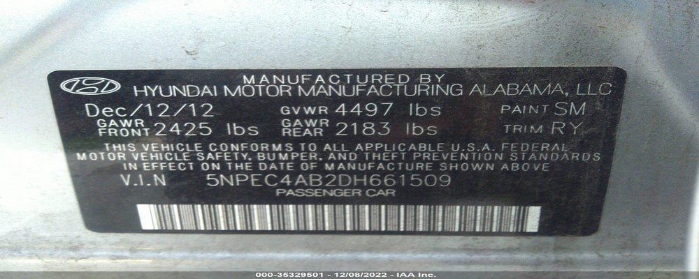 5NPEC4AB2DH661509 2013 HYUNDAI SONATA photo no. 9