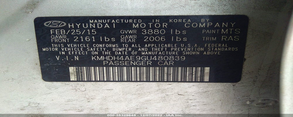 KMHDH4AE9GU480839 2016 HYUNDAI ELANTRA photo no. 9