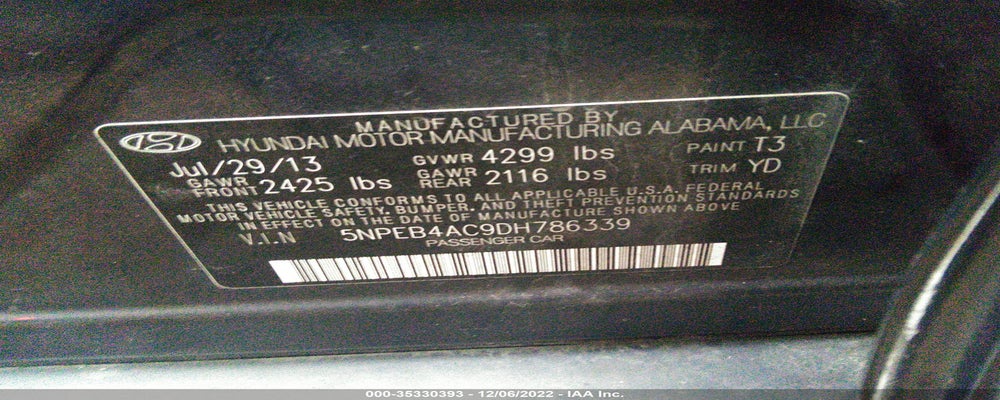 5NPEB4AC9DH786339 2013 HYUNDAI SONATA photo no. 9