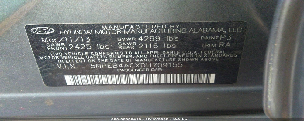 5NPEB4ACXDH709155 2013 HYUNDAI SONATA photo no. 9
