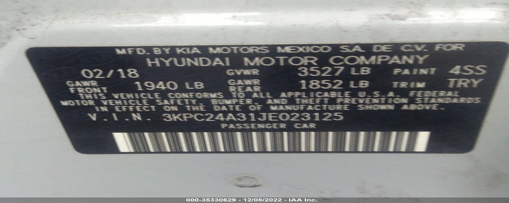 3KPC24A31JE023125 2018 HYUNDAI ACCENT photo no. 9