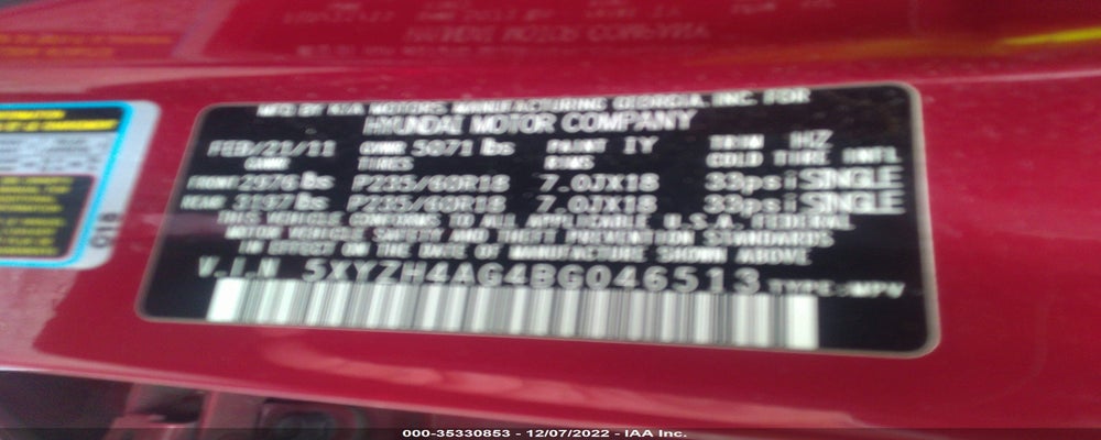5XYZH4AG4BG046513 2011 HYUNDAI SANTA FE photo no. 9