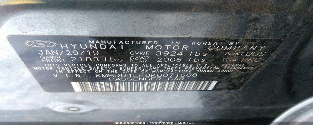 KMHD84LF8KU871608 2019 HYUNDAI ELANTRA photo no. 9