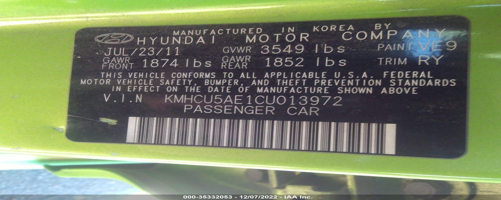 KMHCU5AE1CU013972 2012 HYUNDAI ACCENT photo no. 9