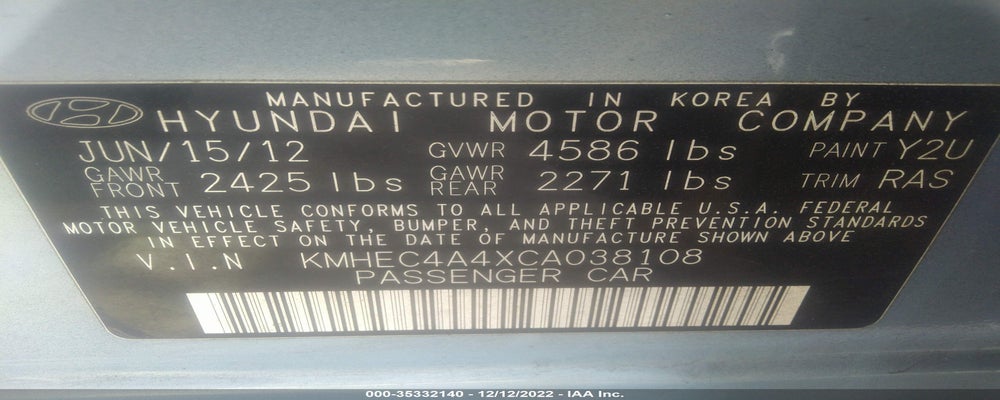 KMHEC4A4XCA038108 2012 HYUNDAI SONATA photo no. 9