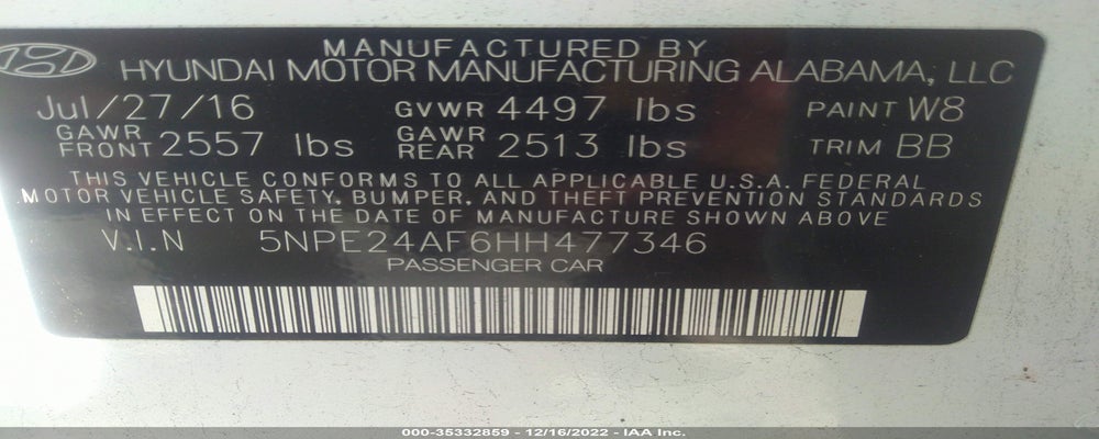 5NPE24AF6HH477346 2017 HYUNDAI SONATA photo no. 9