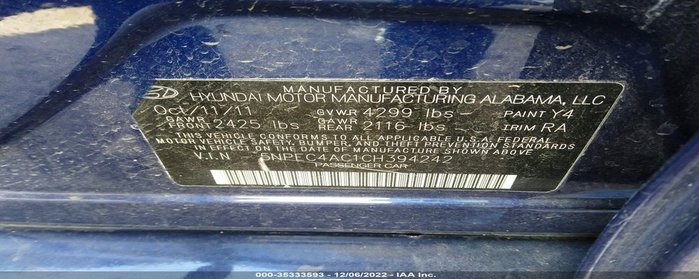 5NPEC4AC1CH394242 2012 HYUNDAI SONATA photo no. 9