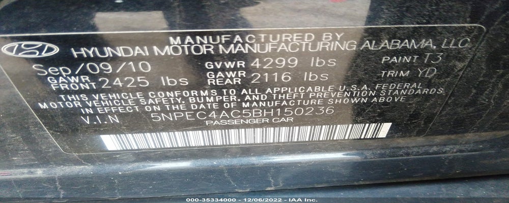 5NPEC4AC5BH150236 2011 HYUNDAI SONATA photo no. 9