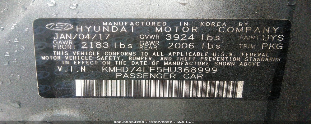 KMHD74LF5HU368999 2017 HYUNDAI ELANTRA photo no. 9