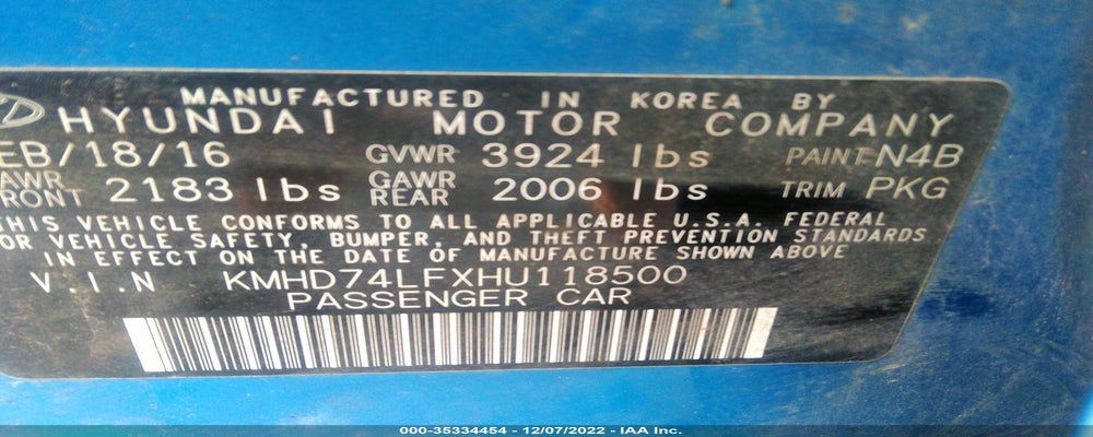 KMHD74LFXHU118500 2017 HYUNDAI ELANTRA photo no. 9