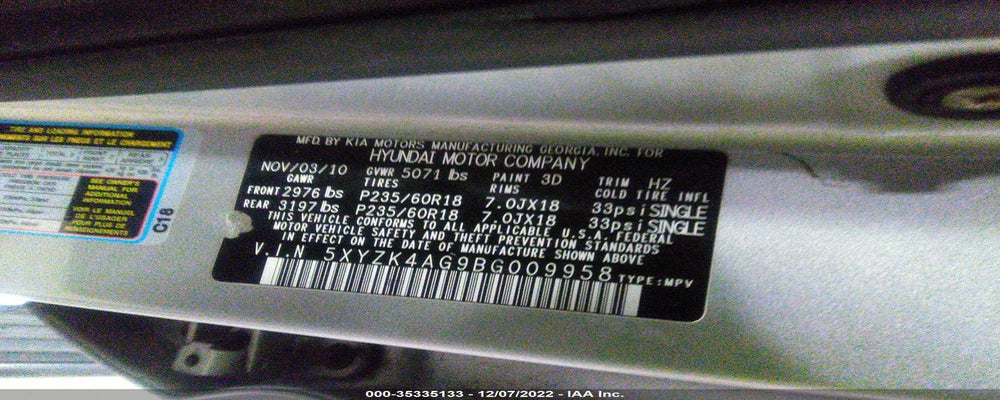 5XYZK4AG9BG009958 2011 HYUNDAI SANTA FE photo no. 9