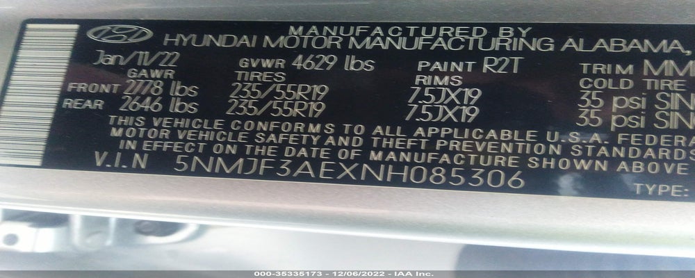 5NMJF3AEXNH085306 2022 HYUNDAI TUCSON photo no. 9