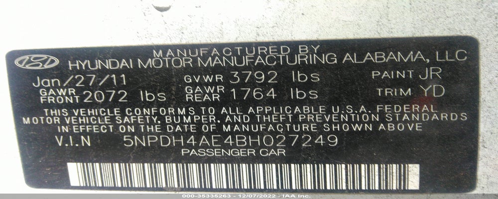 5NPDH4AE4BH027249 2011 HYUNDAI ELANTRA photo no. 9
