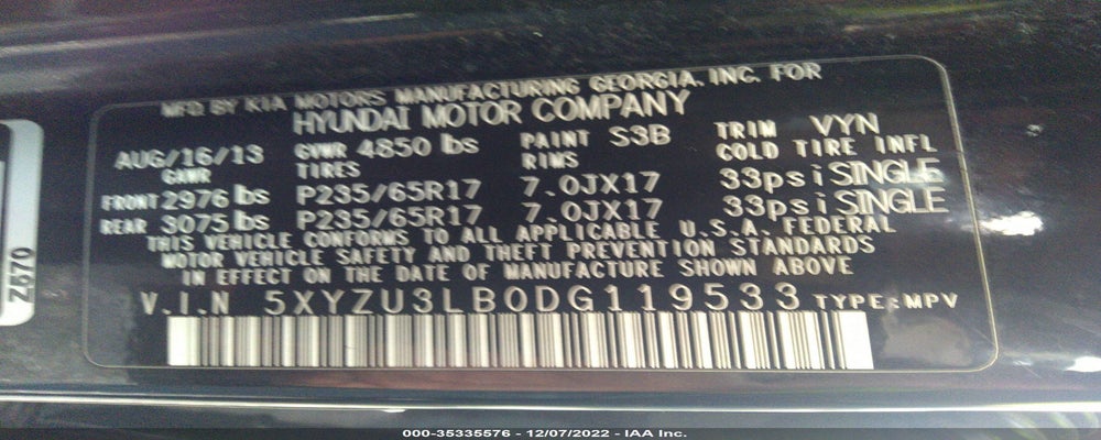 5XYZU3LB0DG119533 2013 HYUNDAI SANTA FE photo no. 9