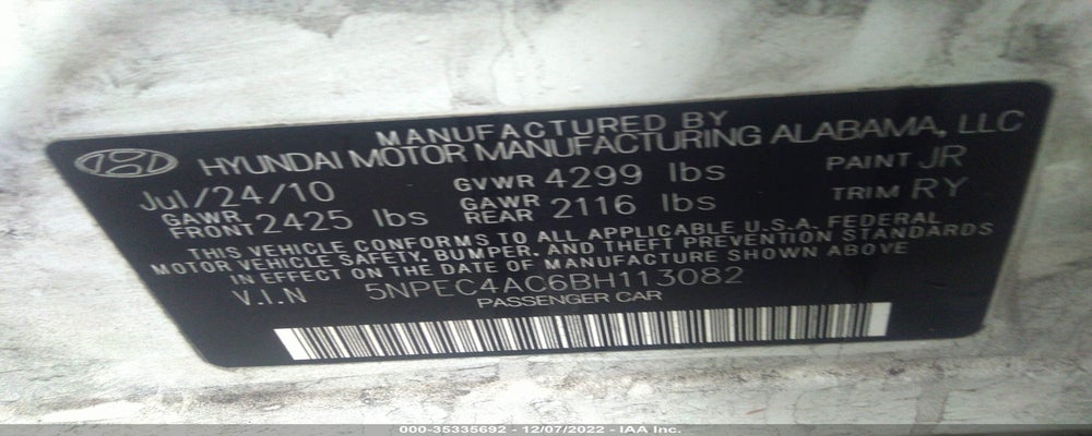 5NPEC4AC6BH113082 2011 HYUNDAI SONATA photo no. 9