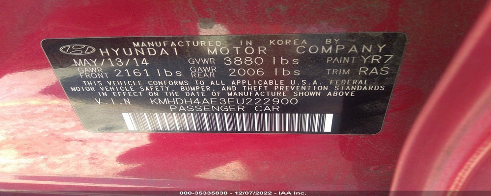 KMHDH4AE3FU222900 2015 HYUNDAI ELANTRA photo no. 9