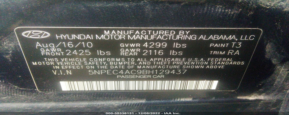 5NPEC4AC9BH129437 2011 HYUNDAI SONATA photo no. 9