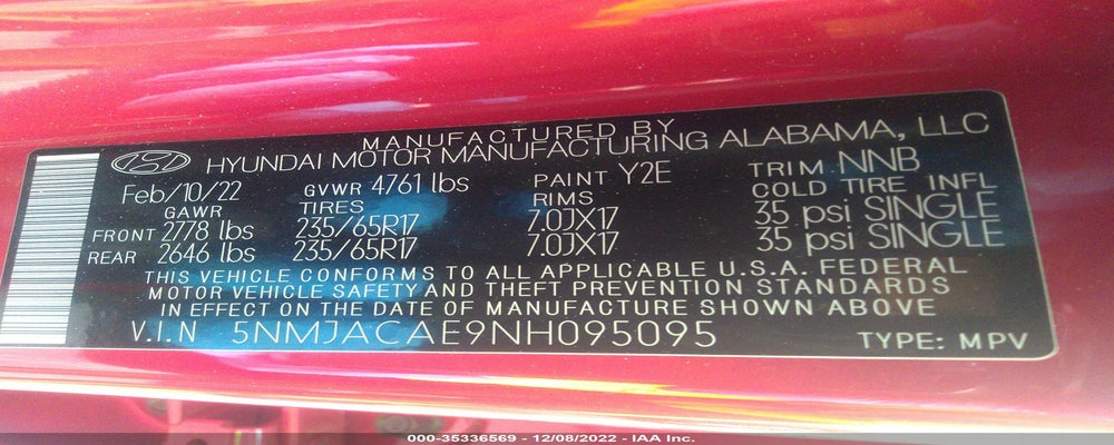 5NMJACAE9NH095095 2022 HYUNDAI TUCSON photo no. 9