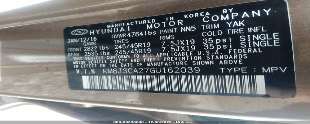 KM8J3CA27GU162039 2016 HYUNDAI TUCSON photo no. 9