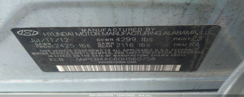 5NPEB4AC6DH560758 2013 HYUNDAI SONATA photo no. 9