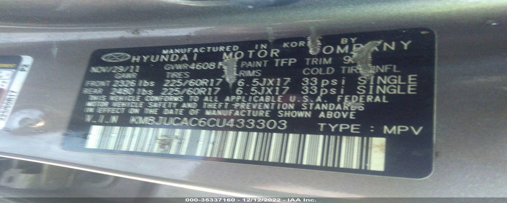 KM8JUCAC6CU433303 2012 HYUNDAI TUCSON photo no. 9