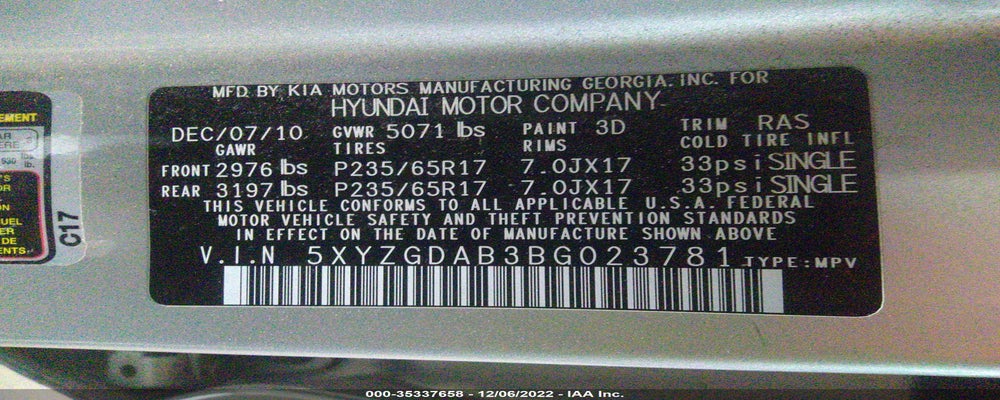 5XYZGDAB3BG023781 2011 HYUNDAI SANTA FE photo no. 9