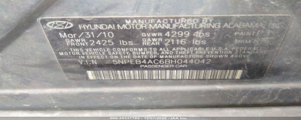 5NPEB4AC6BH044042 2011 HYUNDAI SONATA photo no. 9