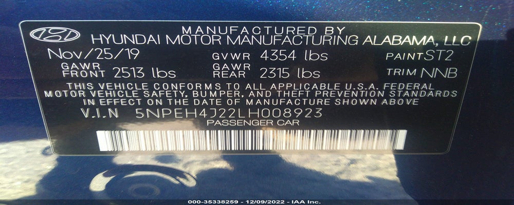 5NPEH4J22LH008923 2020 HYUNDAI SONATA photo no. 9