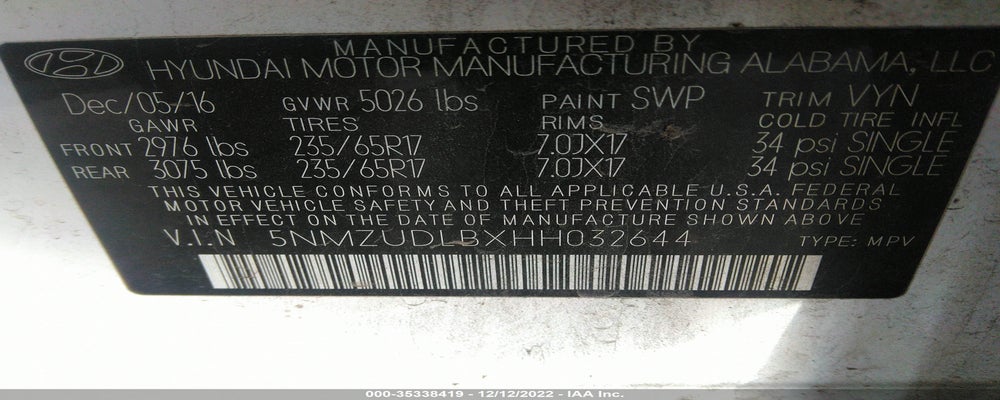 5NMZUDLBXHH032644 2017 HYUNDAI SANTA FE SPORT photo no. 9