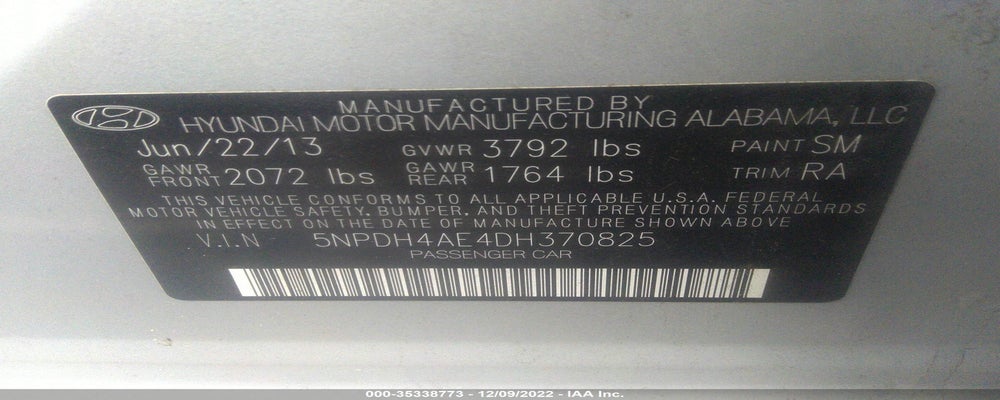5NPDH4AE4DH370825 2013 HYUNDAI ELANTRA photo no. 9