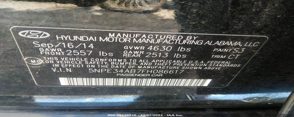 5NPE34AB7FH086617 2015 HYUNDAI SONATA photo no. 9