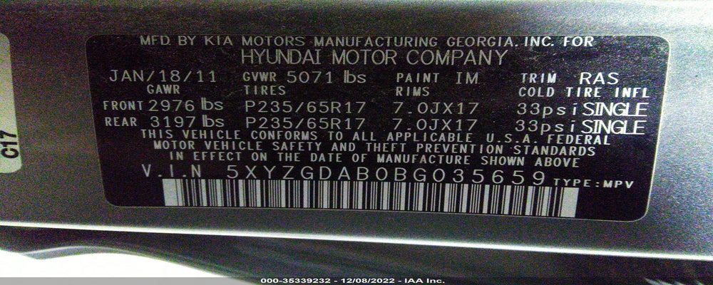 5XYZGDAB0BG035659 2011 HYUNDAI SANTA FE photo no. 9