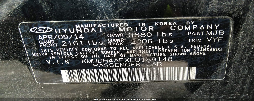 KMHDH4AEXEU189148 2014 HYUNDAI ELANTRA photo no. 9
