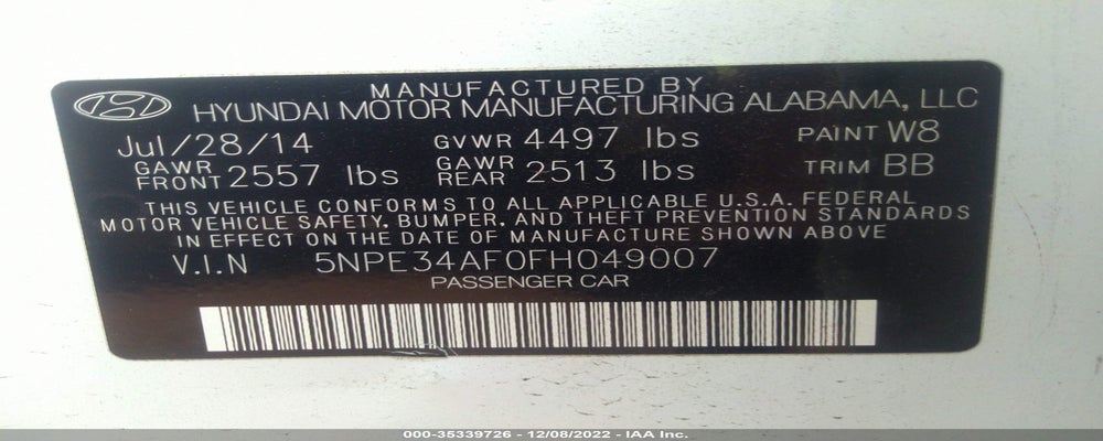 5NPE34AF0FH049007 2015 HYUNDAI SONATA photo no. 9