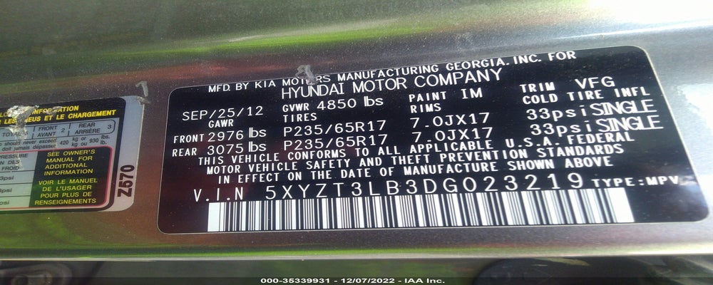 5XYZT3LB3DG023219 2013 HYUNDAI SANTA FE photo no. 9