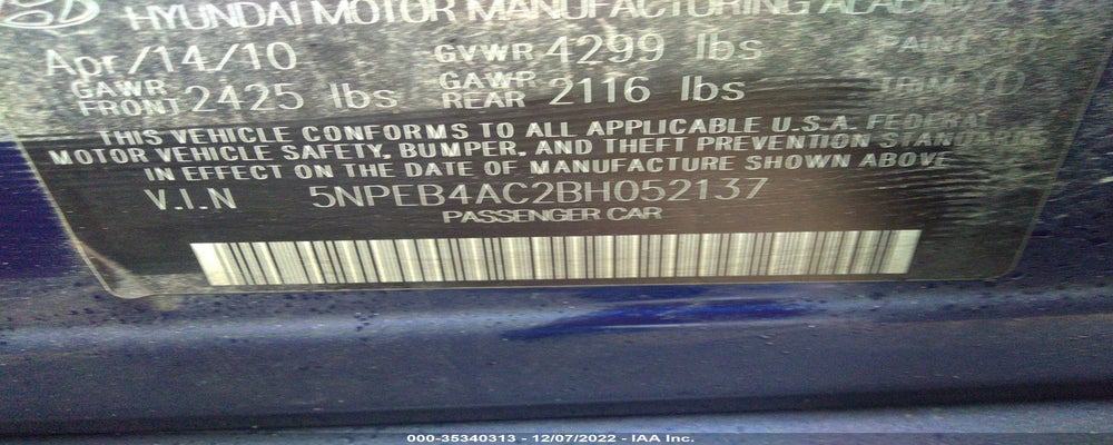 5NPEB4AC2BH052137 2011 HYUNDAI SONATA photo no. 9