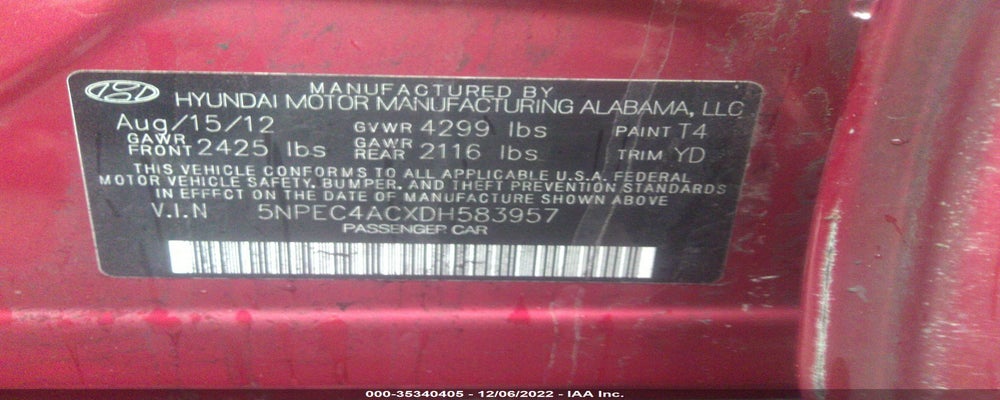 5NPEC4ACXDH583957 2013 HYUNDAI SONATA photo no. 9