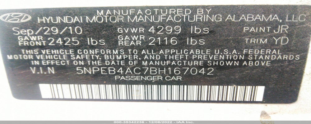5NPEB4AC7BH167042 2011 HYUNDAI SONATA photo no. 9