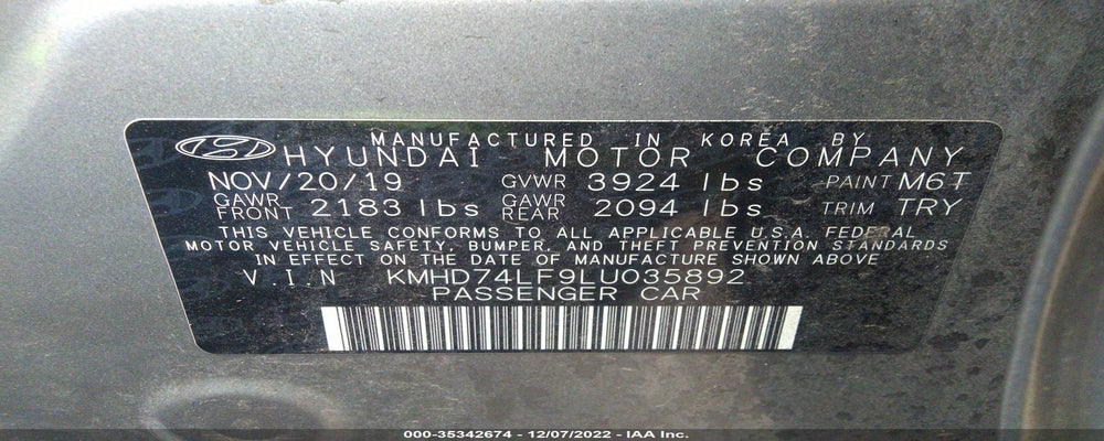 KMHD74LF9LU035892 2020 HYUNDAI ELANTRA photo no. 9