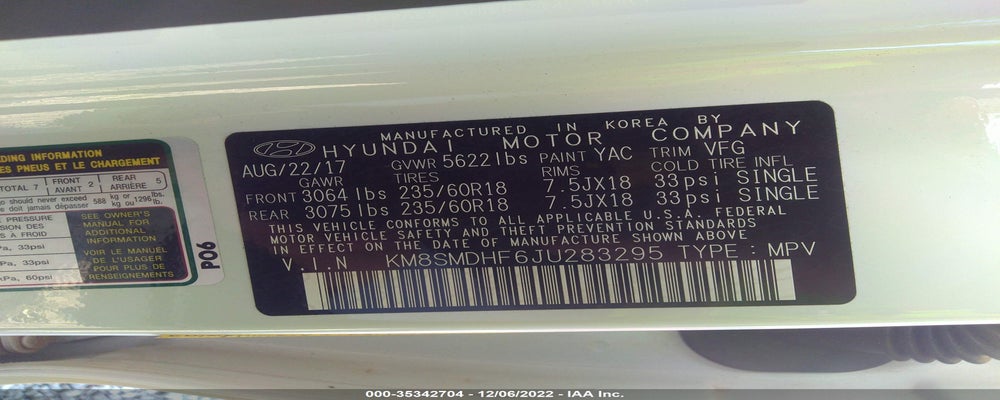 KM8SMDHF6JU283295 2018 HYUNDAI SANTA FE photo no. 9