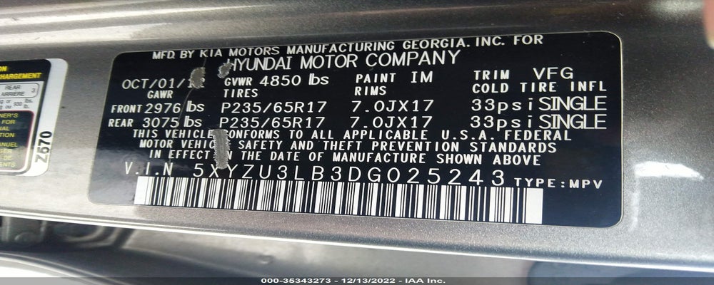 5XYZU3LB3DG025243 2013 HYUNDAI SANTA FE photo no. 9