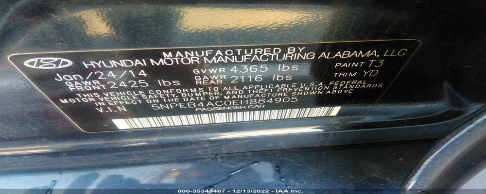 5NPEB4AC0EH884905 2014 HYUNDAI SONATA photo no. 9